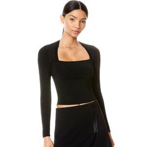 Alice + Olivia Ricarda Square Neck Long Sleeve Crop Top